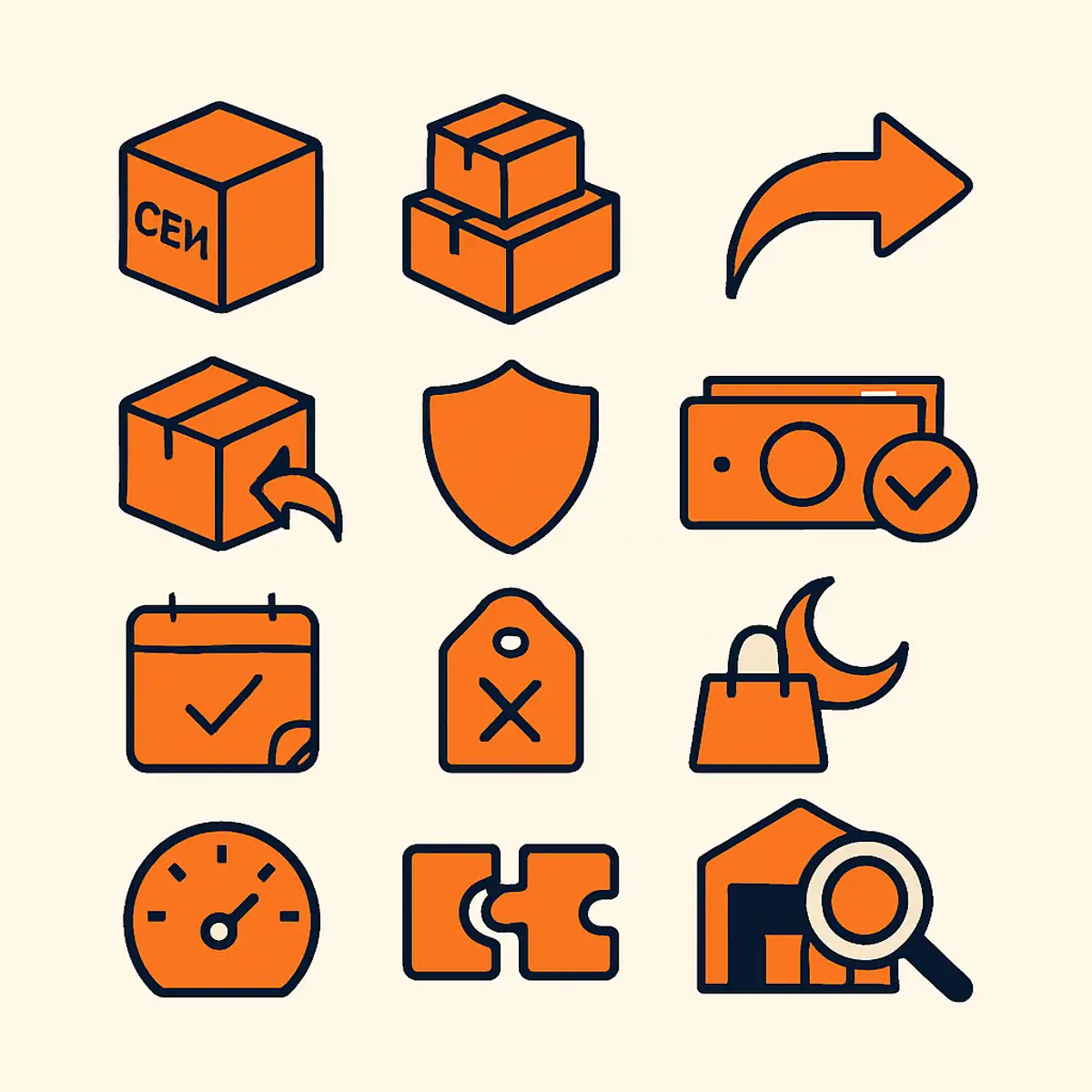 Twelve diagnostic questions arranged as a visual checklist with checkmarks and warning icons in brand orange accents