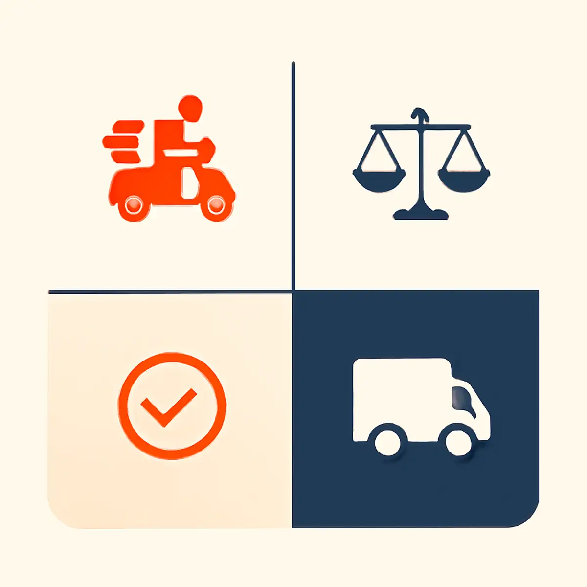 Decision matrix showing when to offer same-day versus next-day based on AOV, product category, and customer location, with brand orange highlighting the optimal-decision regions