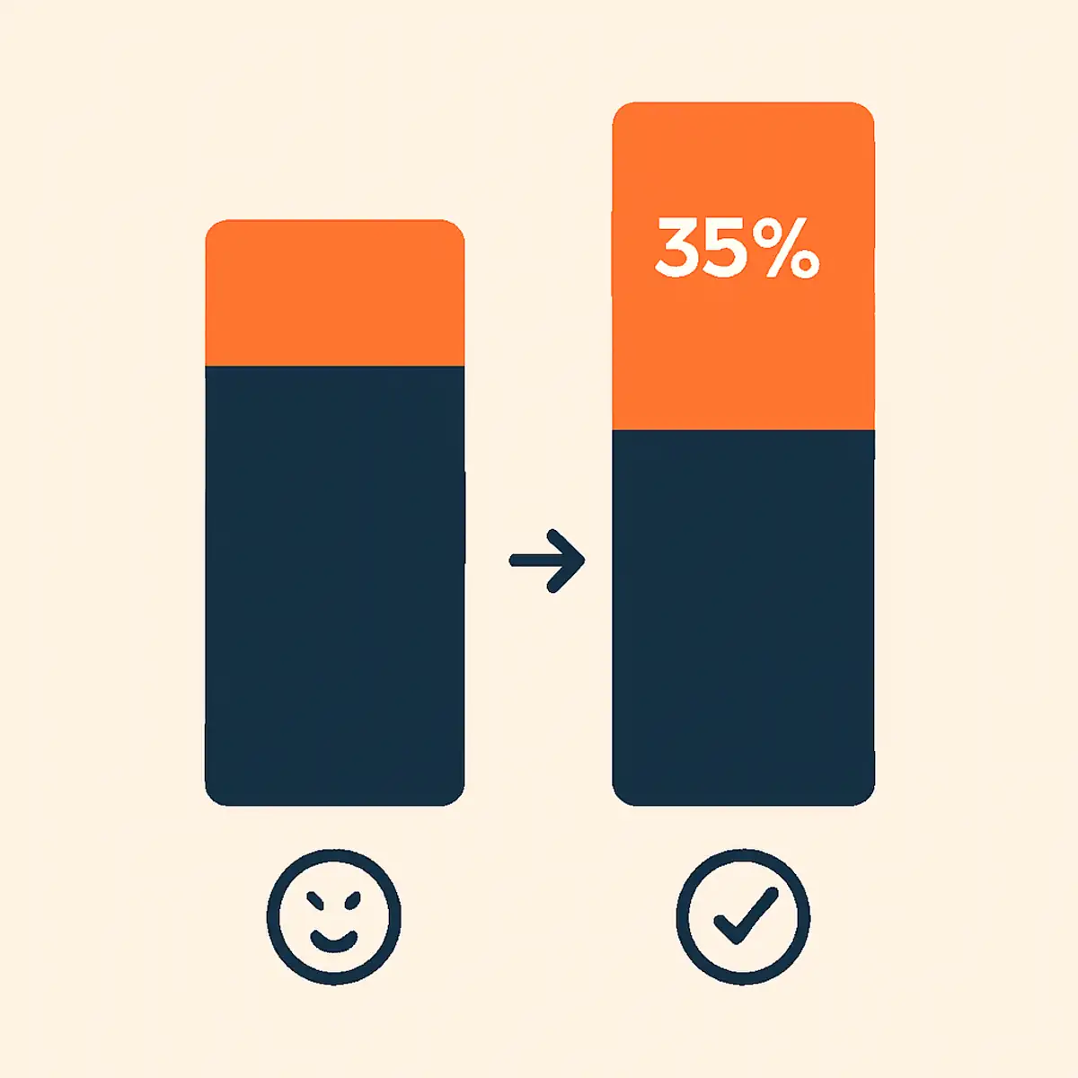 Margin impact visualization comparing two scenarios: 26 percent return rate without fixes versus 17 percent return rate with the four fixes, showing brand-orange accent on the doubled contribution margin