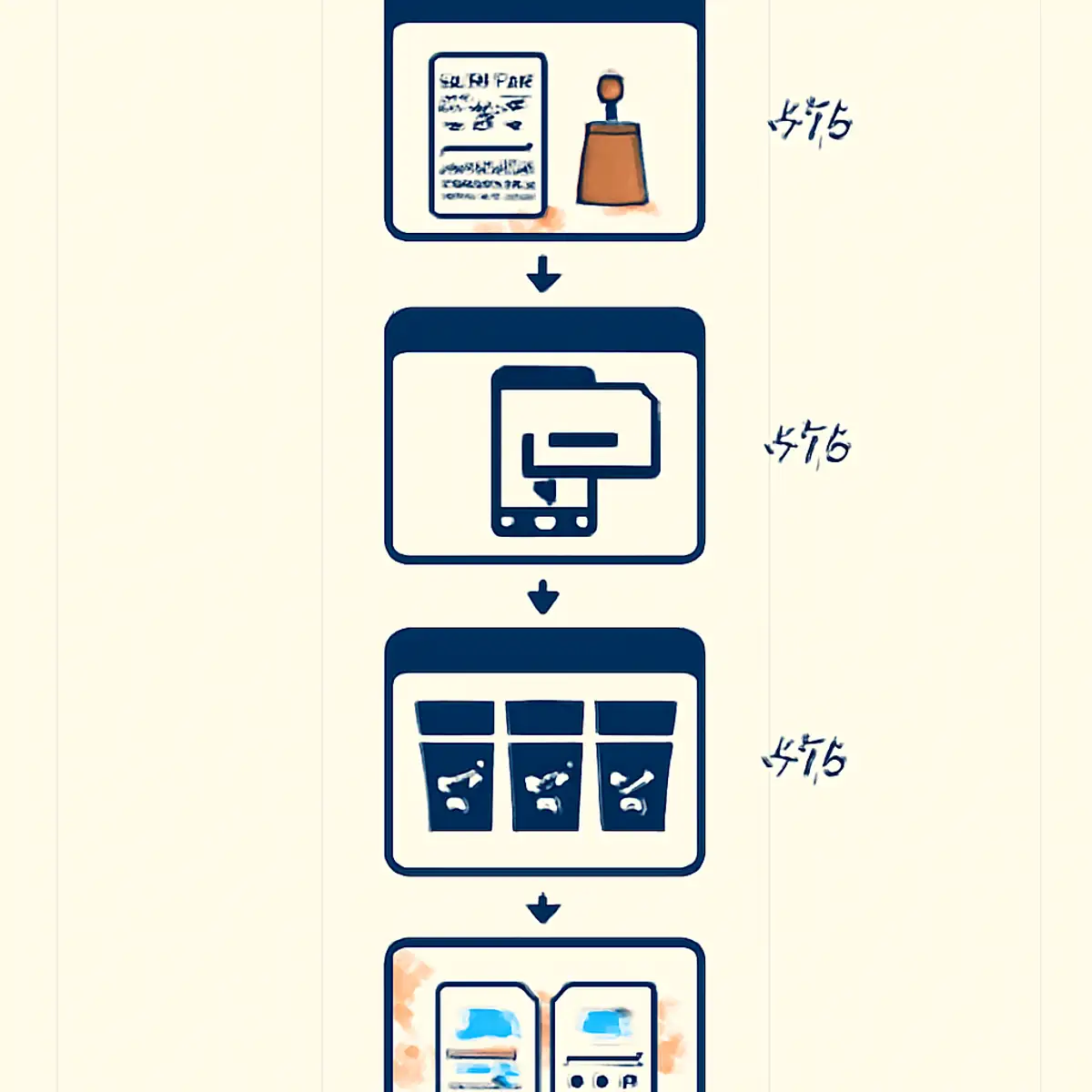 Workflow visualization showing the four-fix returns reduction stack: better product pages, post-purchase confirmation, tighter restocking workflows, and returns-friendly policy, with brand orange highlighting the cumulative impact at each stage