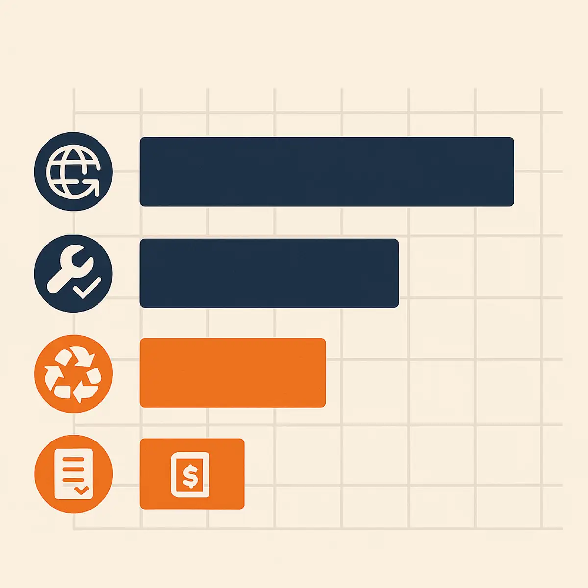 Cost comparison chart showing the four return paths (physical return, credit against next order, local disposal with compensation, local rework) with brand orange highlighting the credit-against-next-order option as the most economical for typical situations